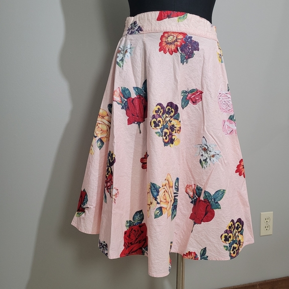 Vintage pink floral circle skirt retro handmade skirt - Picture 11 of 13